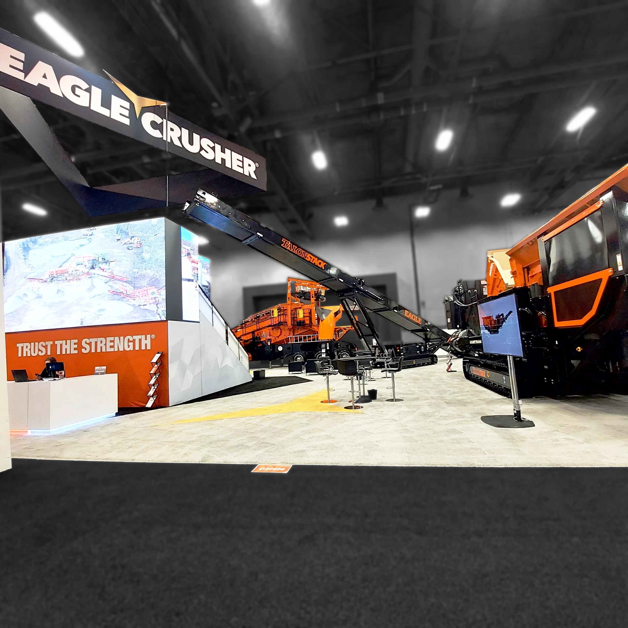 Overview picture showing Eagle Crusher equipment and booth structure