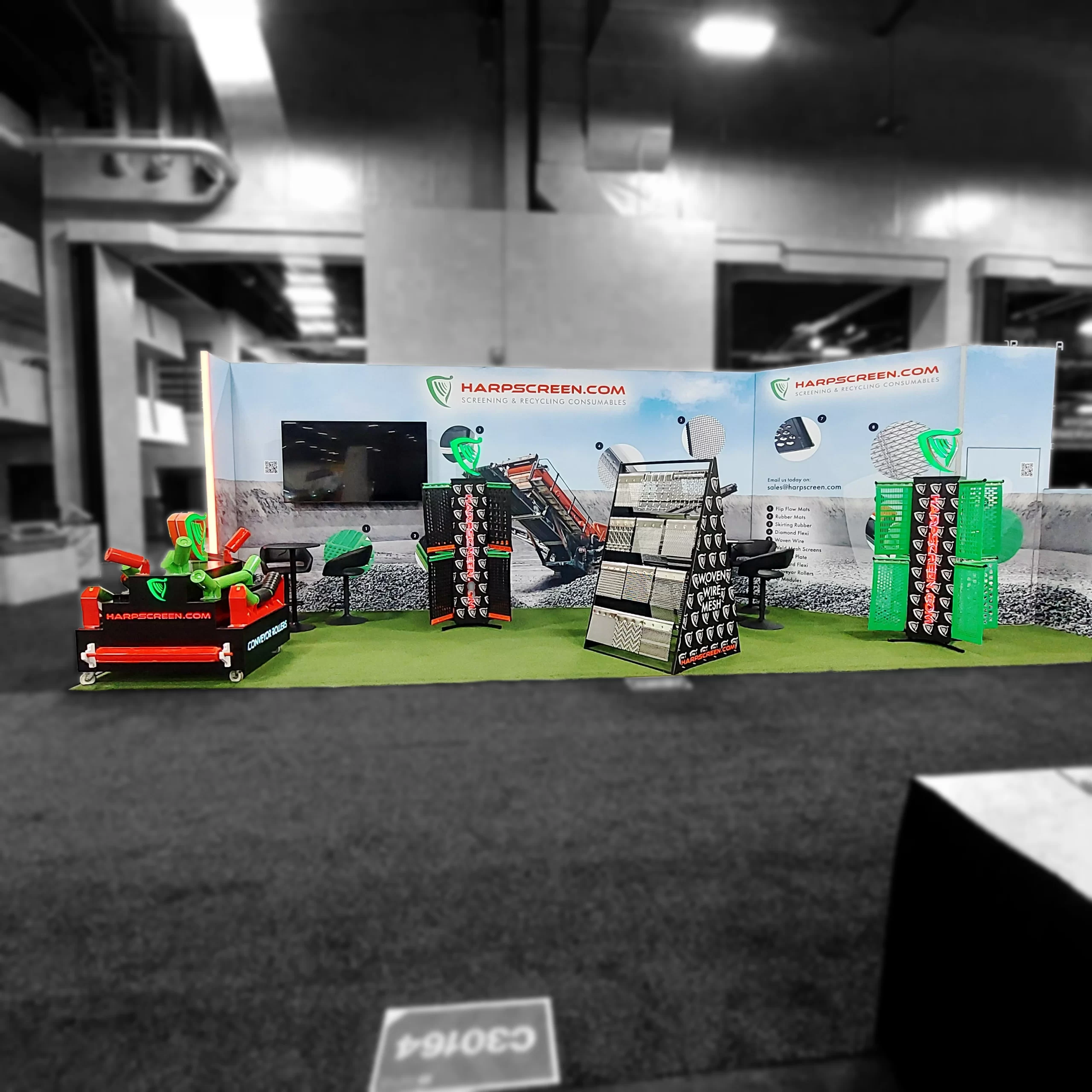 Overview picture showing Eagle Crusher equipment and booth structure
